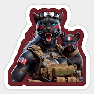 Woman Warrior Panther with Cub by focusln Sticker